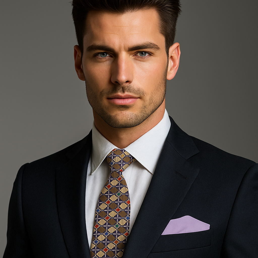 Ardenstone designer geometric tie showcasing bold colors and patterns, ideal for formal occasions.