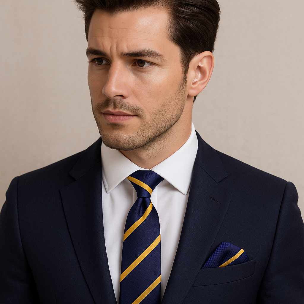 Elegant striped necktie styled with a white dress shirt for weddings and events