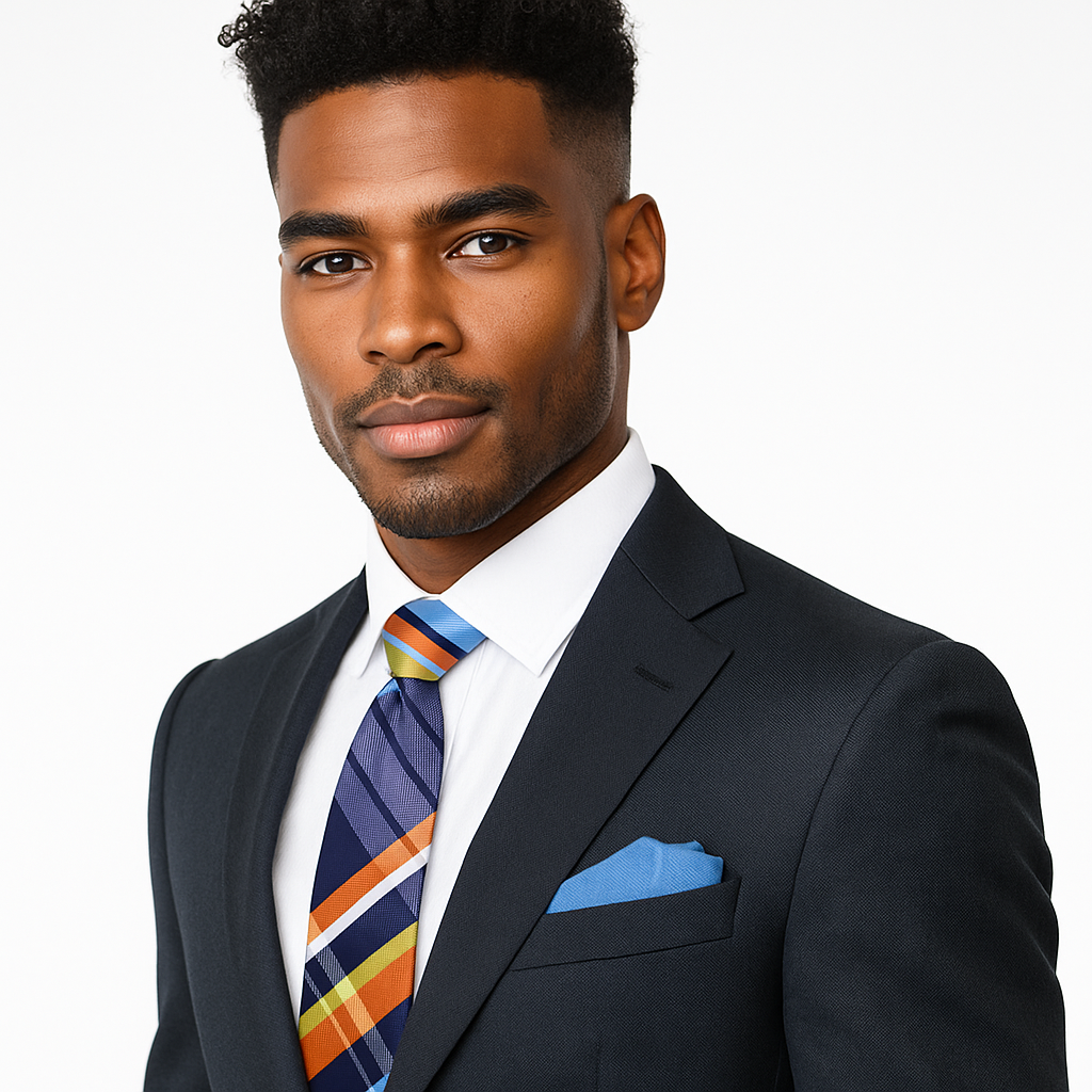 Front view of the bold Haven plaid silk necktie showcasing its vibrant colors and pattern.