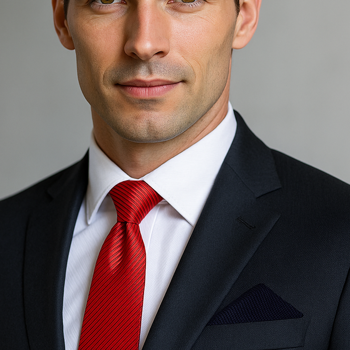 Close-up of red and black striped men's tie showing ribbed texture and bold color