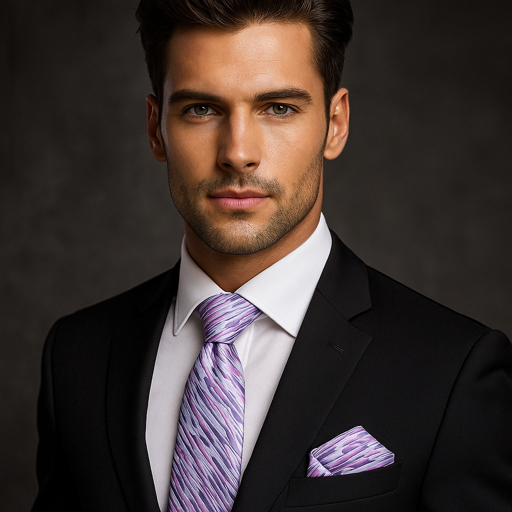 Meteor Streaks Necktie paired with a light grey dress shirt for a polished look.