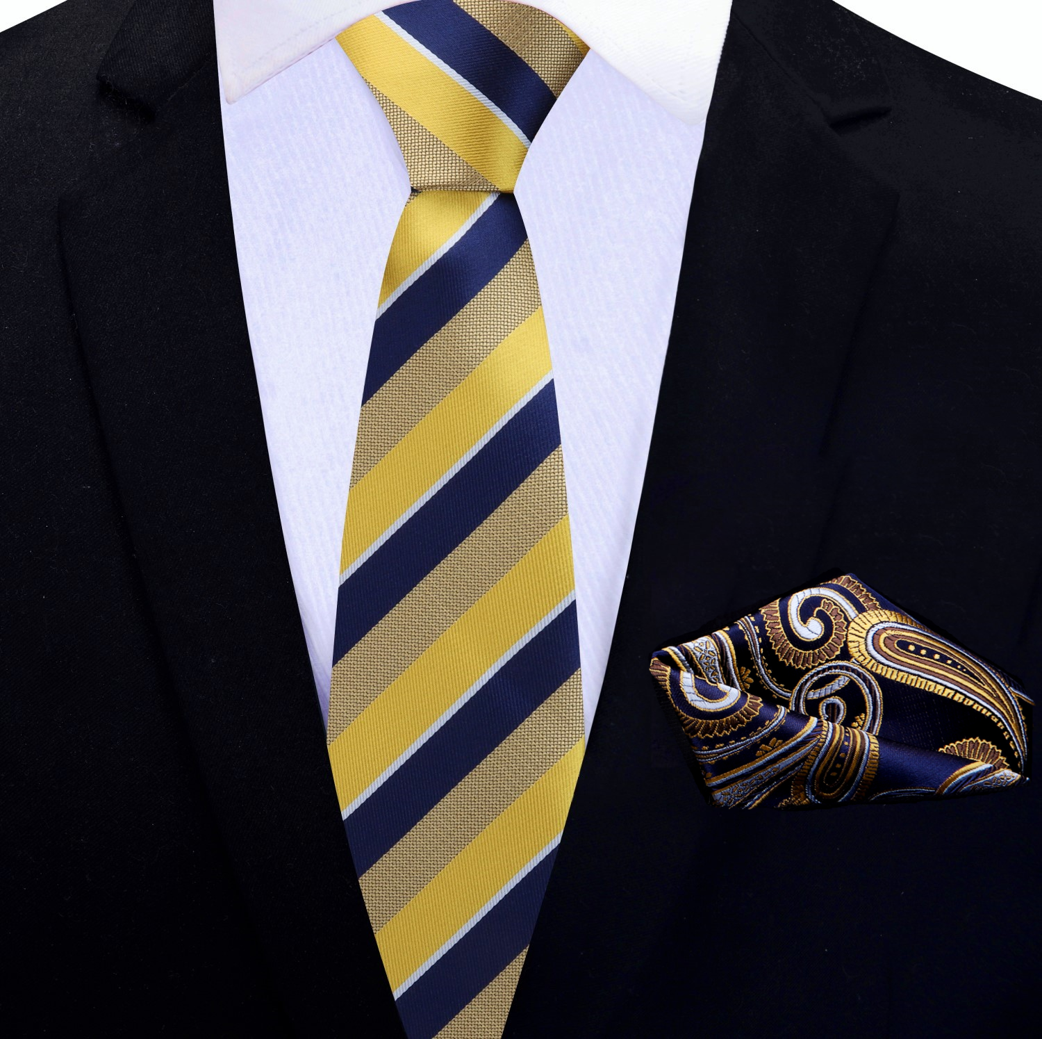 Matching pocket square and silk tie set styled with a suit