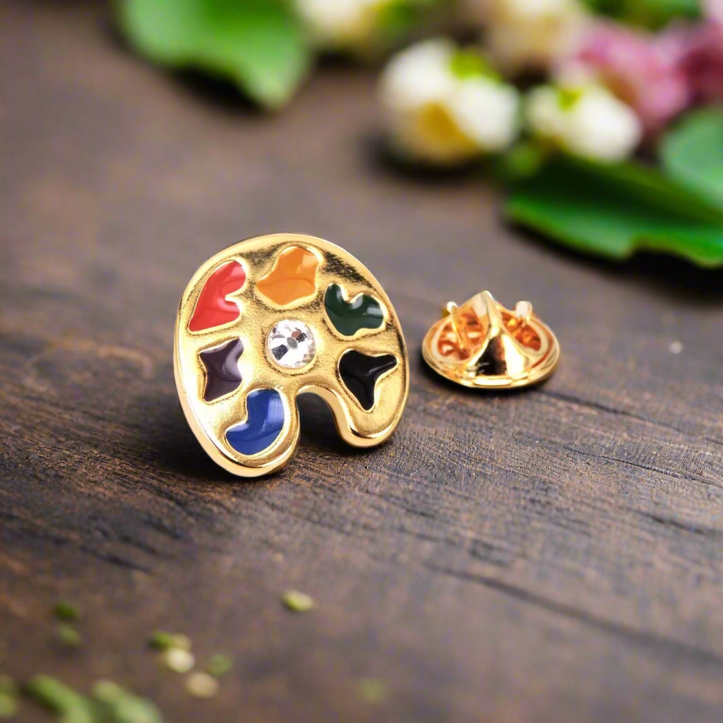 Creative accessories for art lovers – colorful lapel pin displayed on a stylish shirt