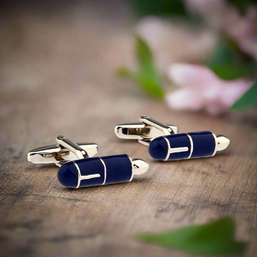Fountain Pen Cufflinks displayed on a tailored shirt cuff for a formal look.