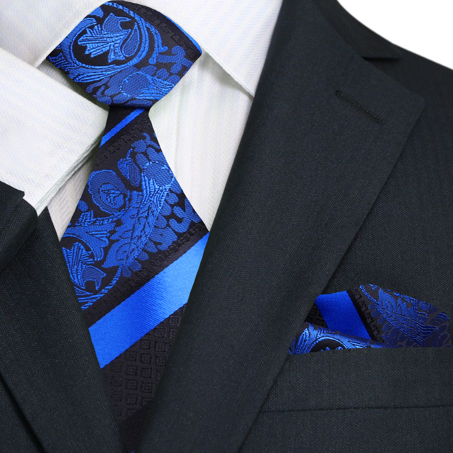 Detail shot of the luxurious silk fabric and intricate paisley pattern on the tie