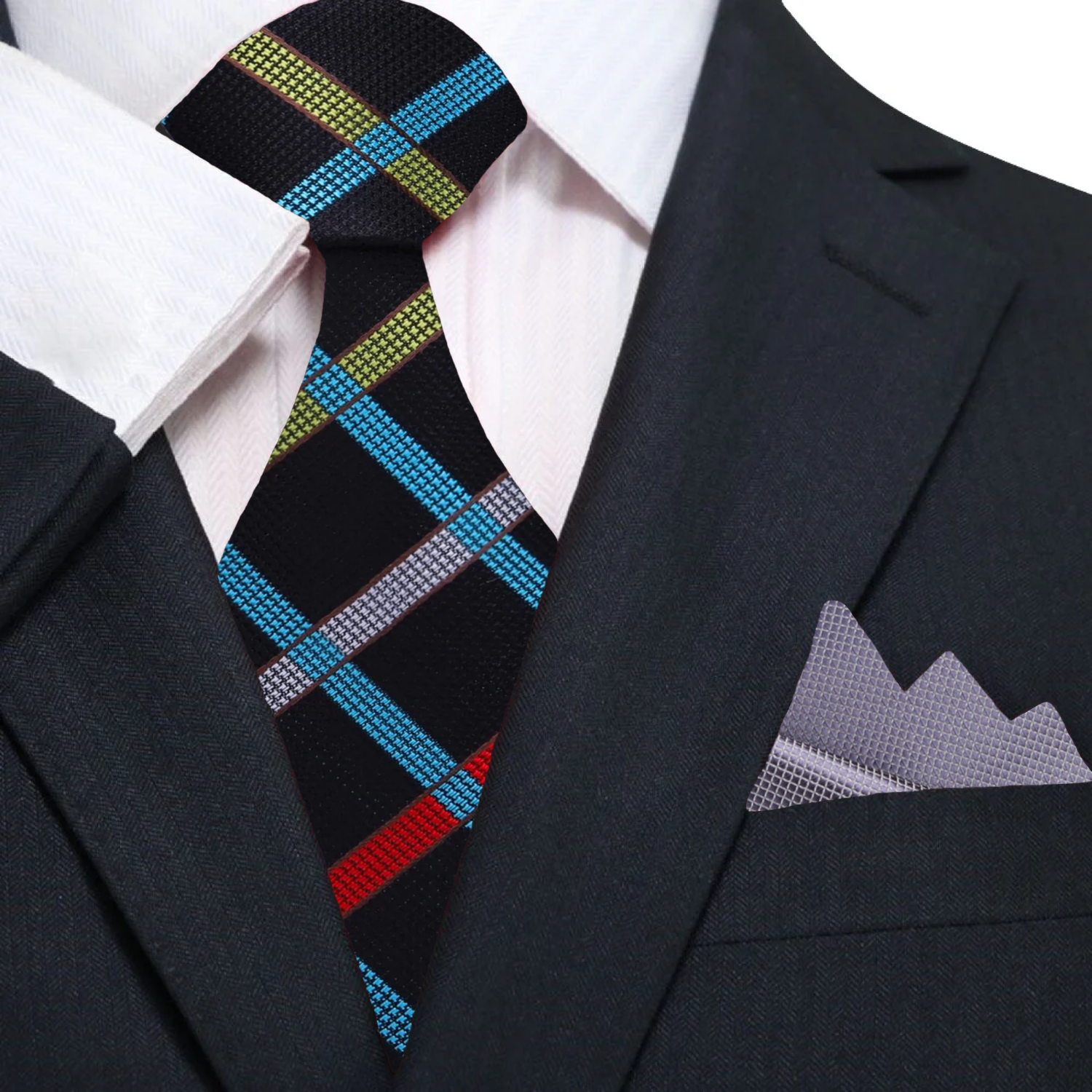 Fashionable mens silk necktie paired with a matching pocket square for weddings