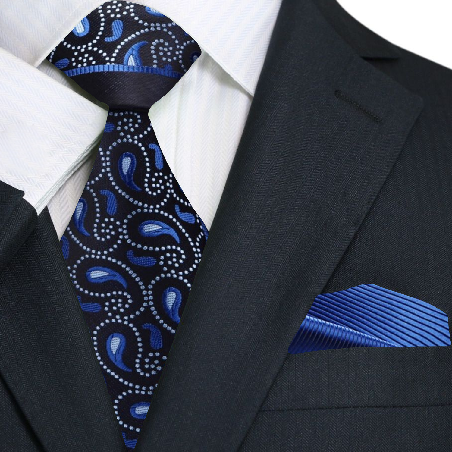 Man wearing stylish paisley silk tie with a white dress shirt