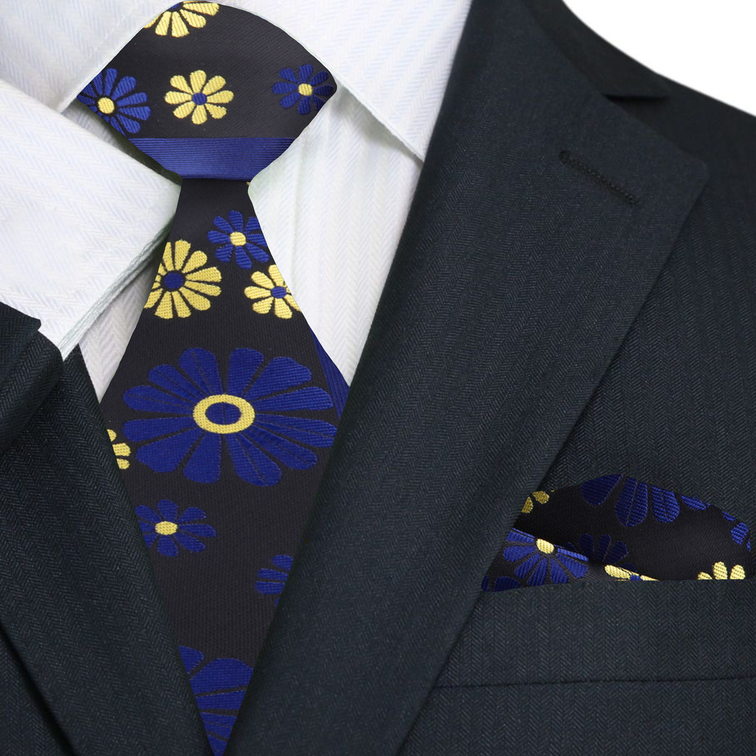 Charming cactus floral silk tie paired with a light blue dress shirt for a fresh look.