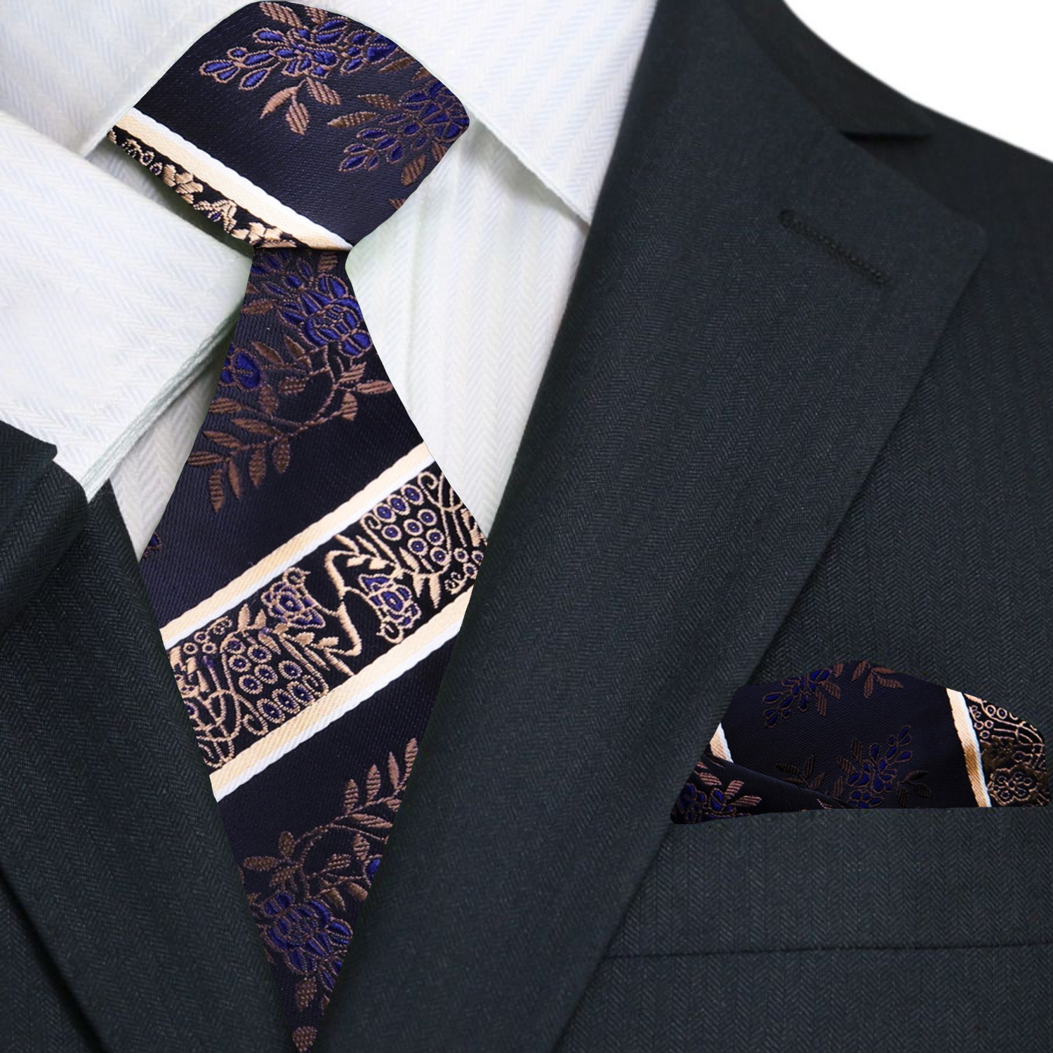Elegant floral silk necktie with stripe pattern for men, ideal for weddings
