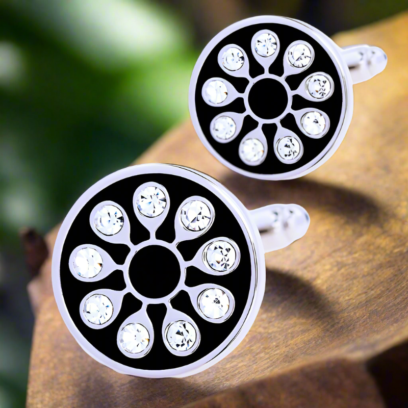 Close-up of elegant gemstone cufflinks for mens accessories, highlighting the zinc alloy finish.