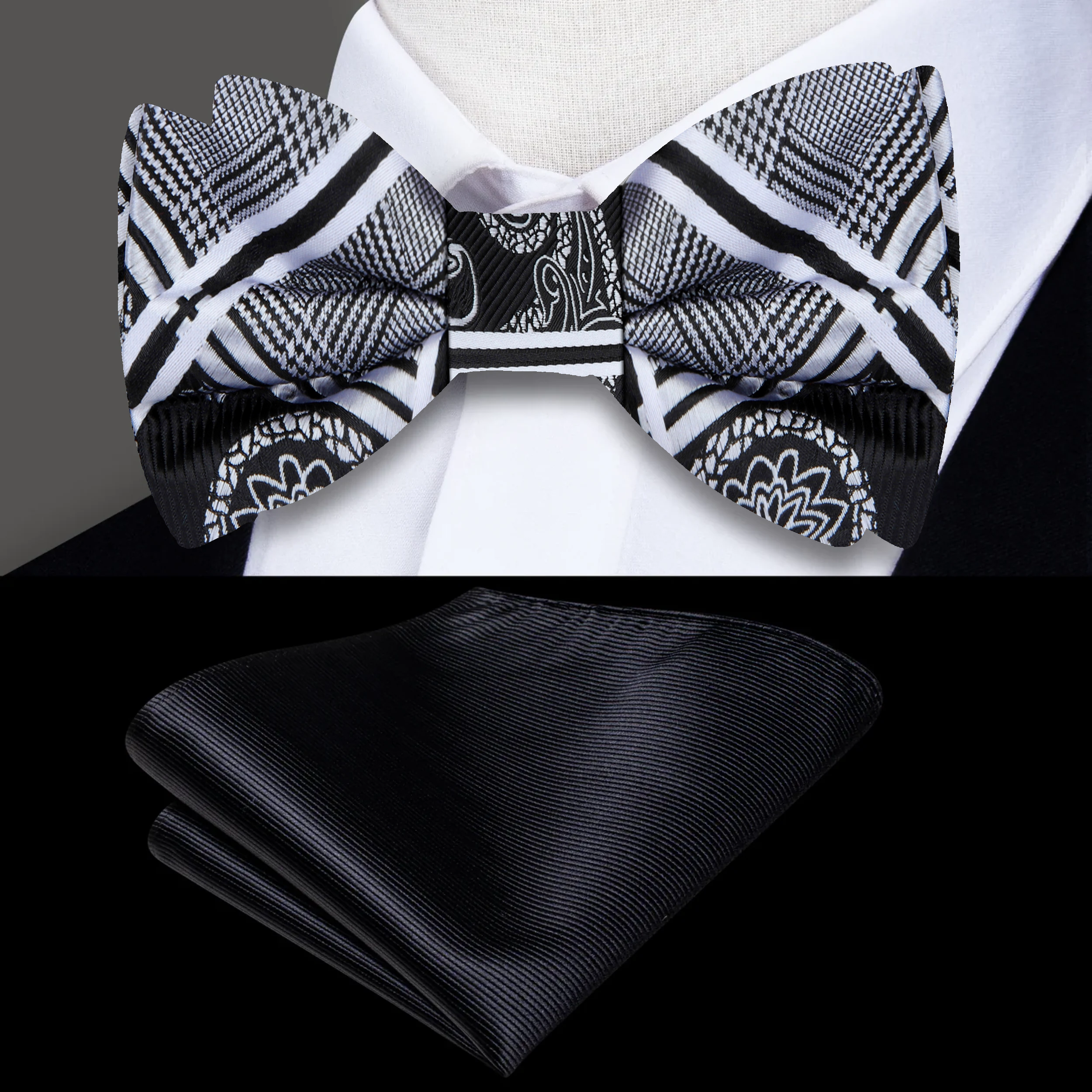 Pre-tied silk bow tie with adjustable fit for comfort and style