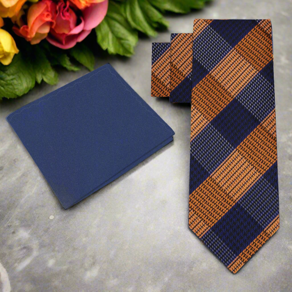 Fashionable man wearing a stylish orange plaid necktie at a business meeting