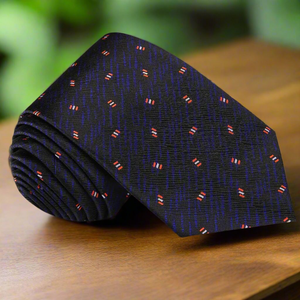 Elegant black silk necktie with abstract pattern for business meetings