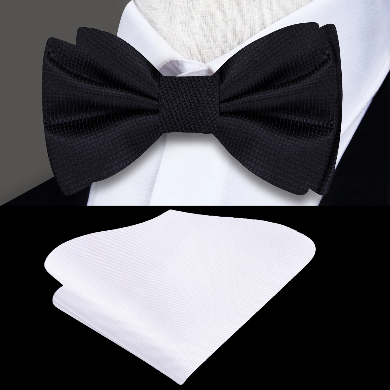 Classic Solid Black Bow Tie displayed on a white background.