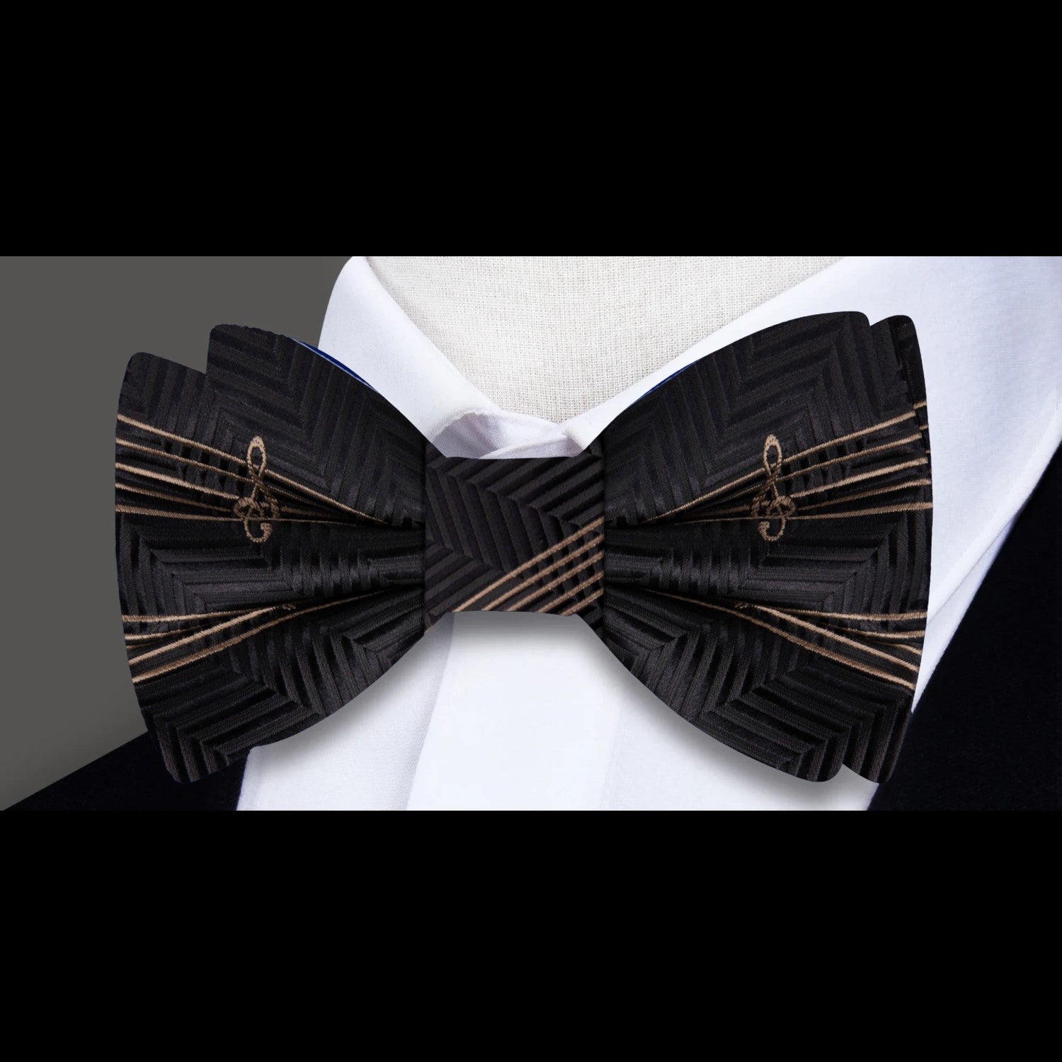 Man wearing a stylish bow tie for concerts with a tuxedo at a music event