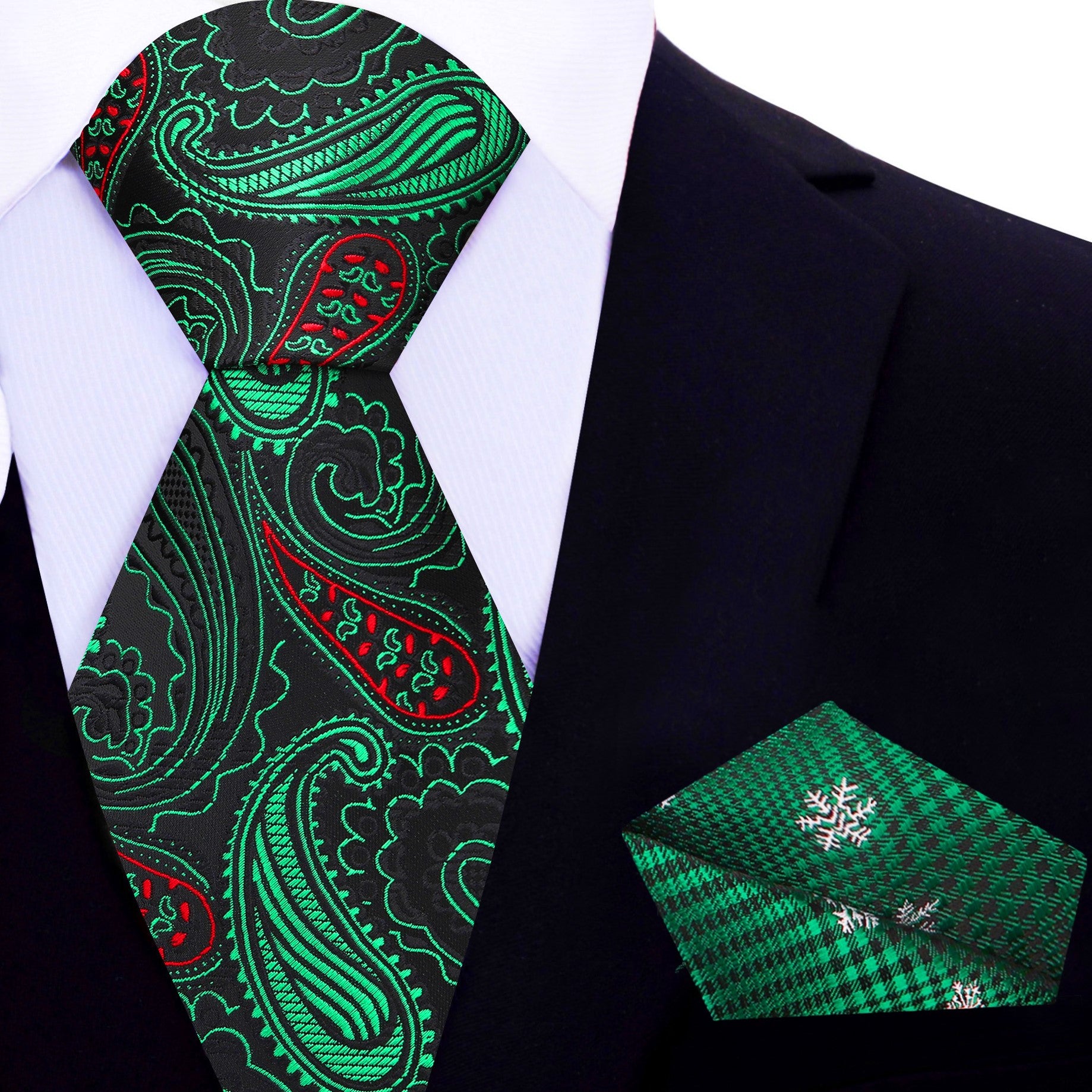 Festive mens accessories with Christmas necktie and suit