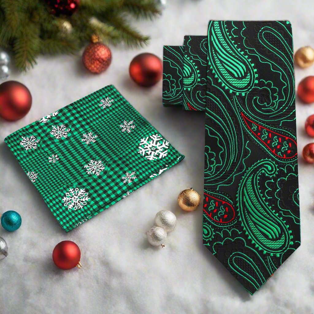 Man wearing holiday ties at office Christmas party