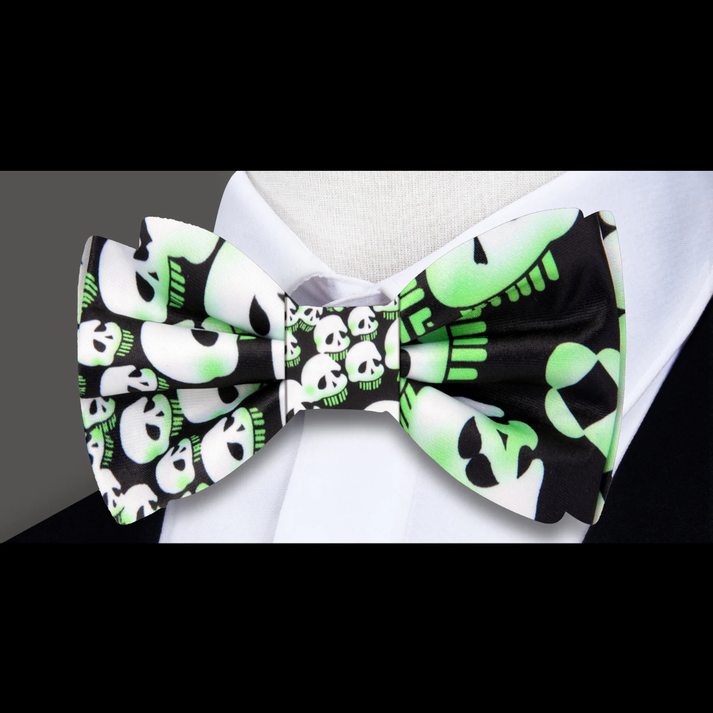 Styled Halloween outfit featuring the skull bow tie with a black suit