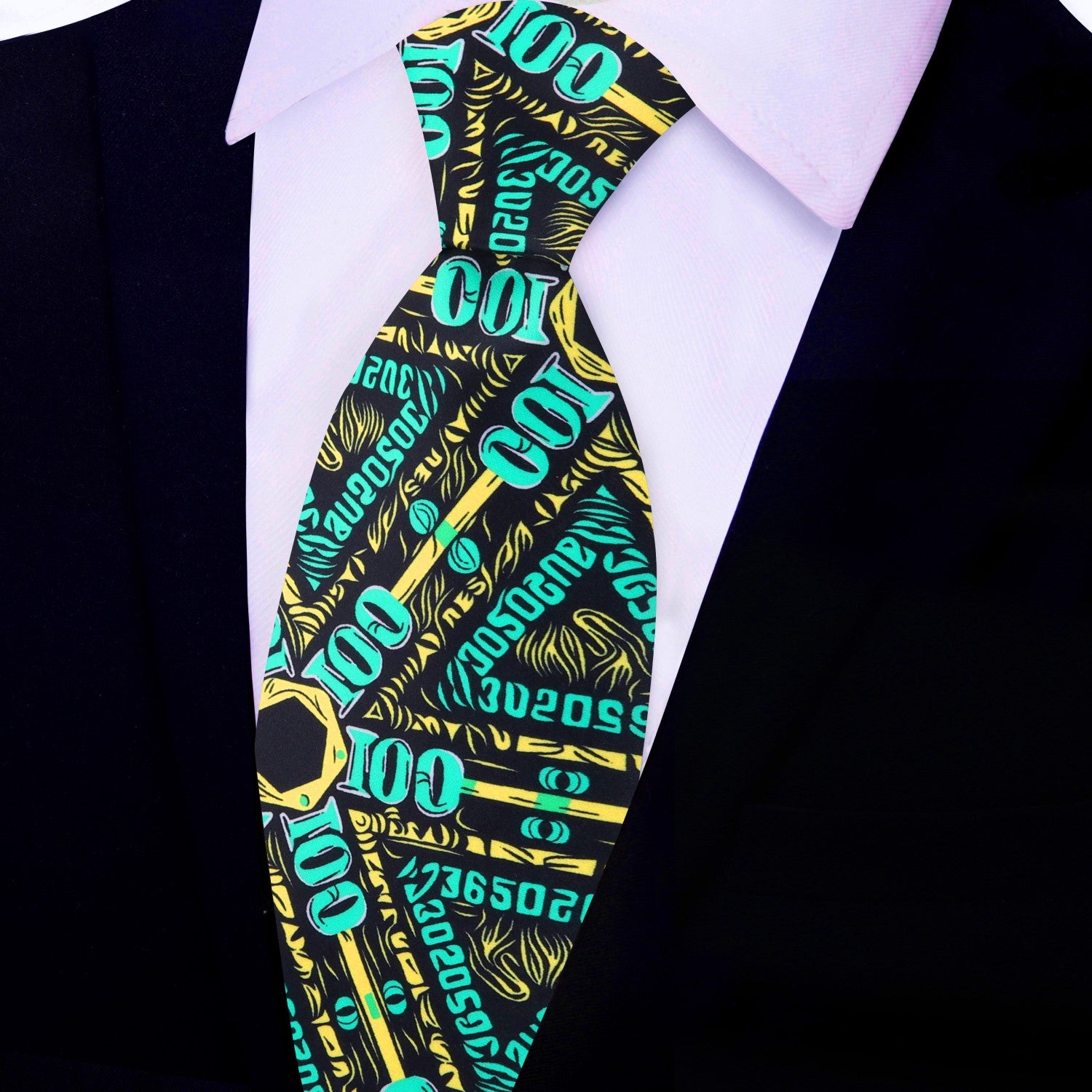 Dollar Dreams Bold Silk Necktie showcasing luxurious silk and vibrant dollar print patterns, ideal for networking events.