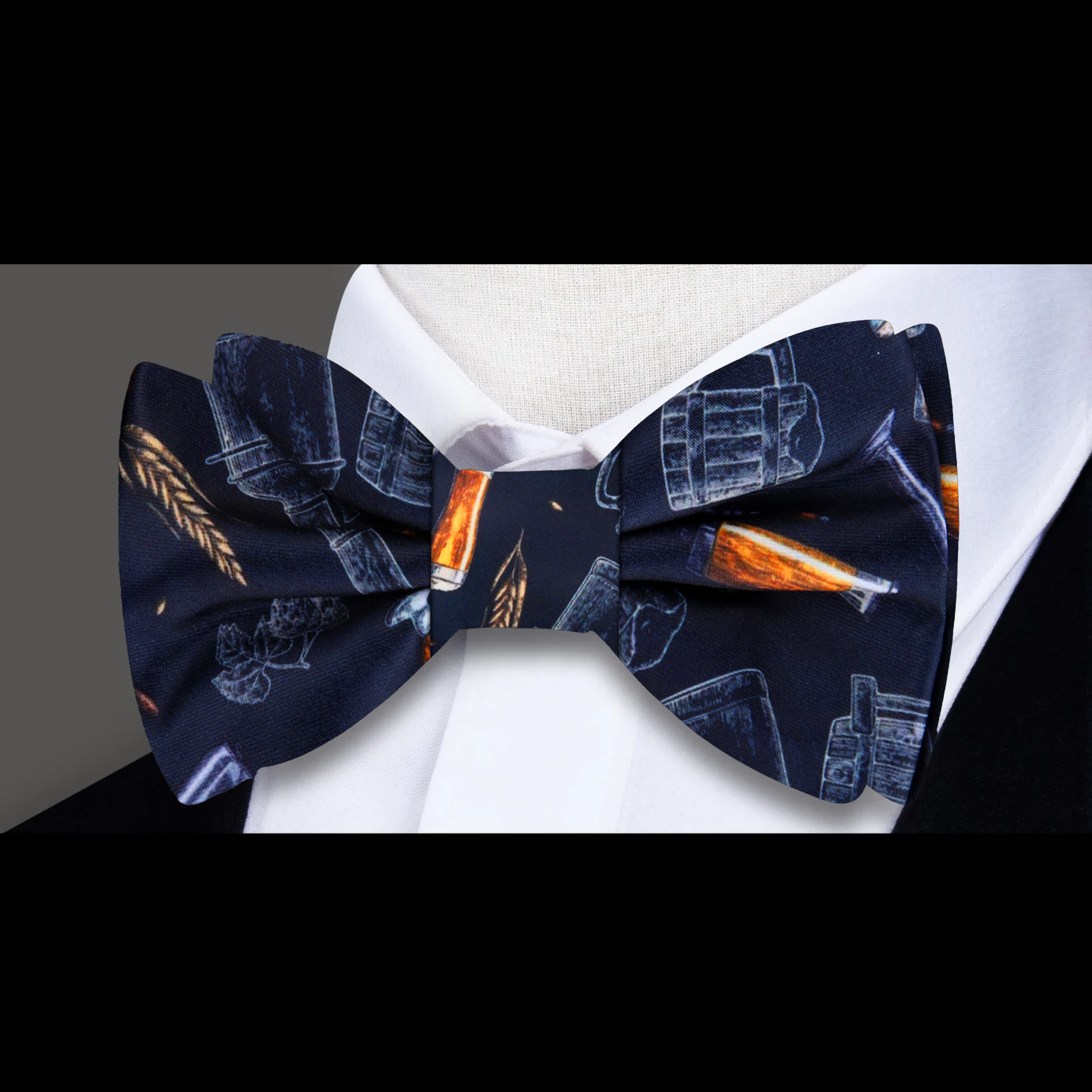 Stylish brewers pattern bow tie with beer motifs for brewery tours