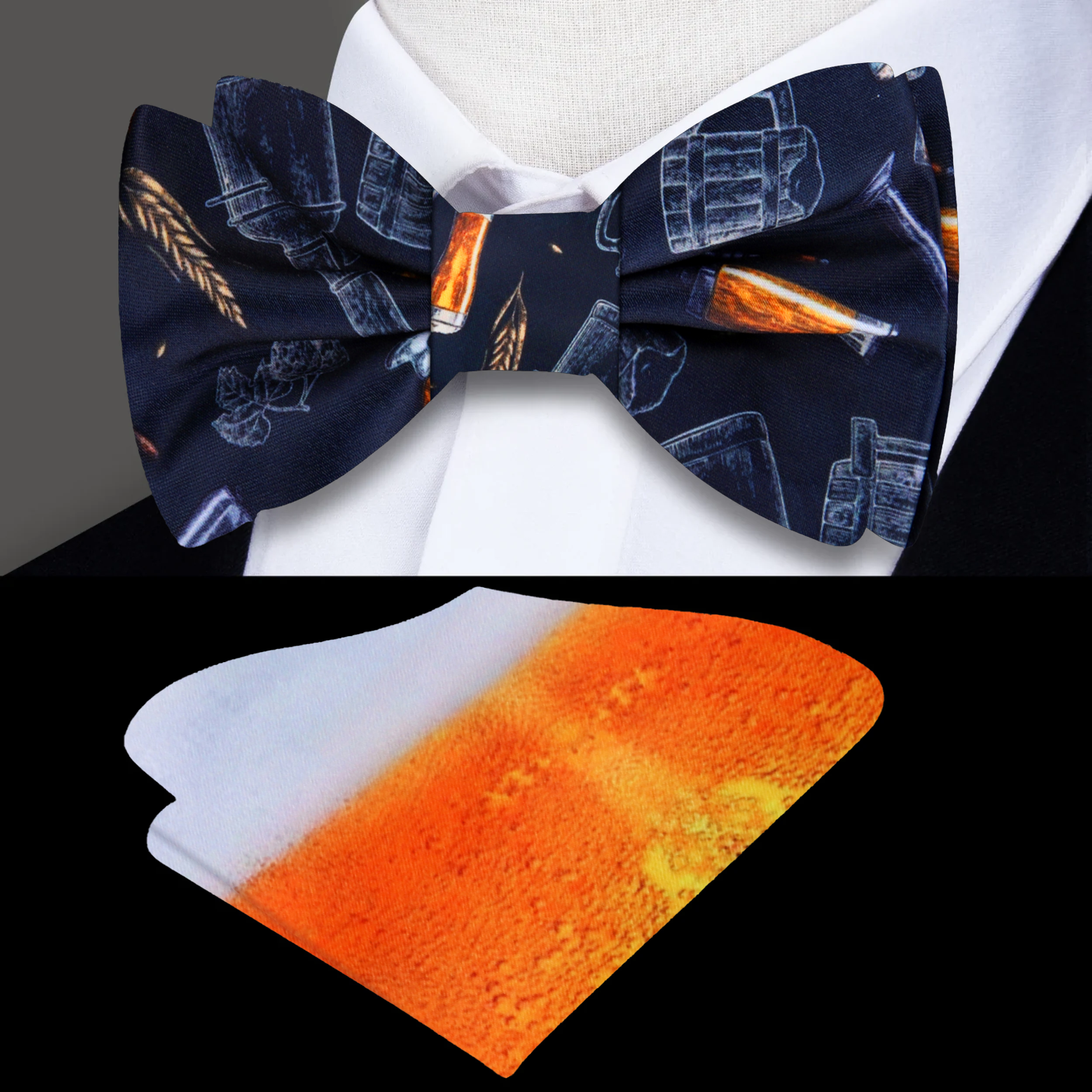 Stylish brewer's pattern bow tie with beer motifs for brewery tours