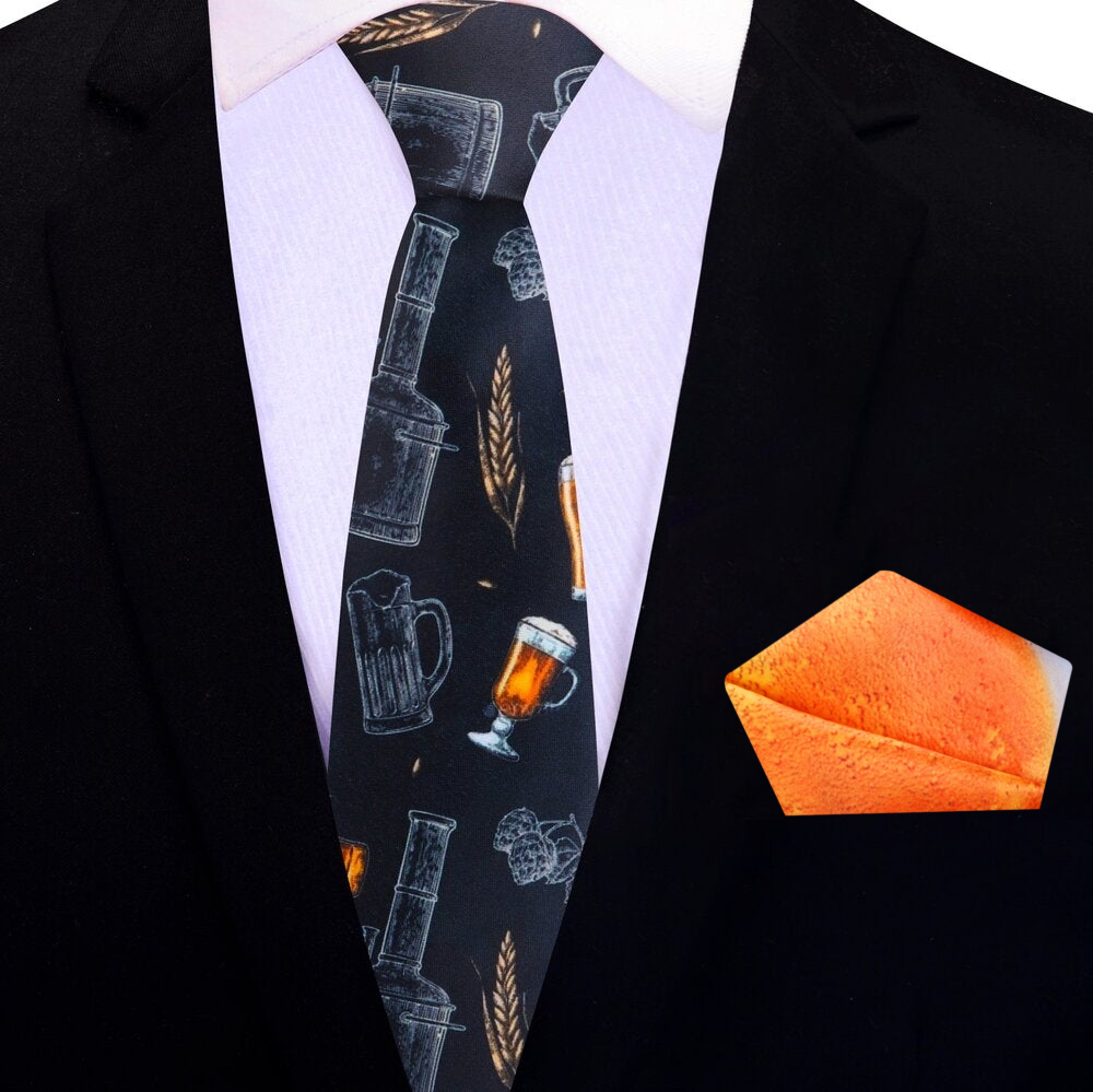 Silk necktie with beer print design, ideal for brewery tours