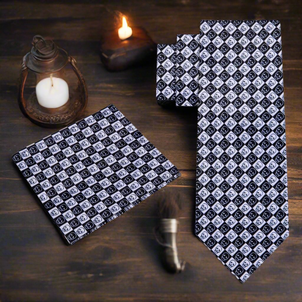 Fashionable skull tie with checkered pattern, versatile for night outs and business meetings