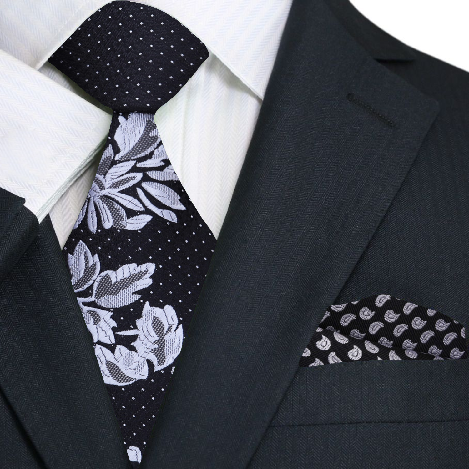 Man wearing a wedding tie with floral design, perfect for special occasions