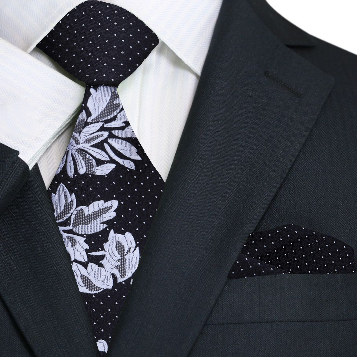 Man wearing a wedding tie with floral design, perfect for special occasions