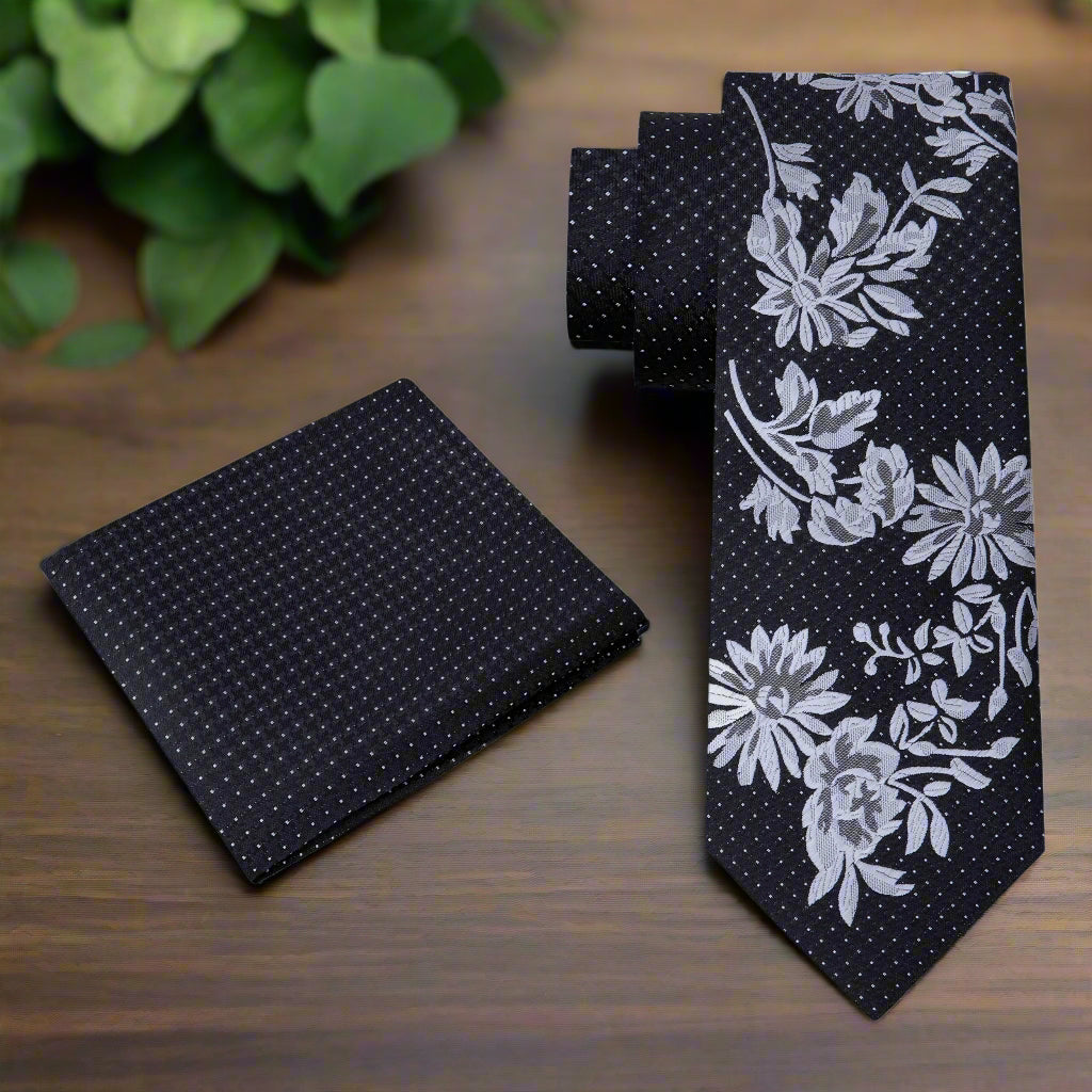 Man wearing a wedding tie with floral design, perfect for special occasions