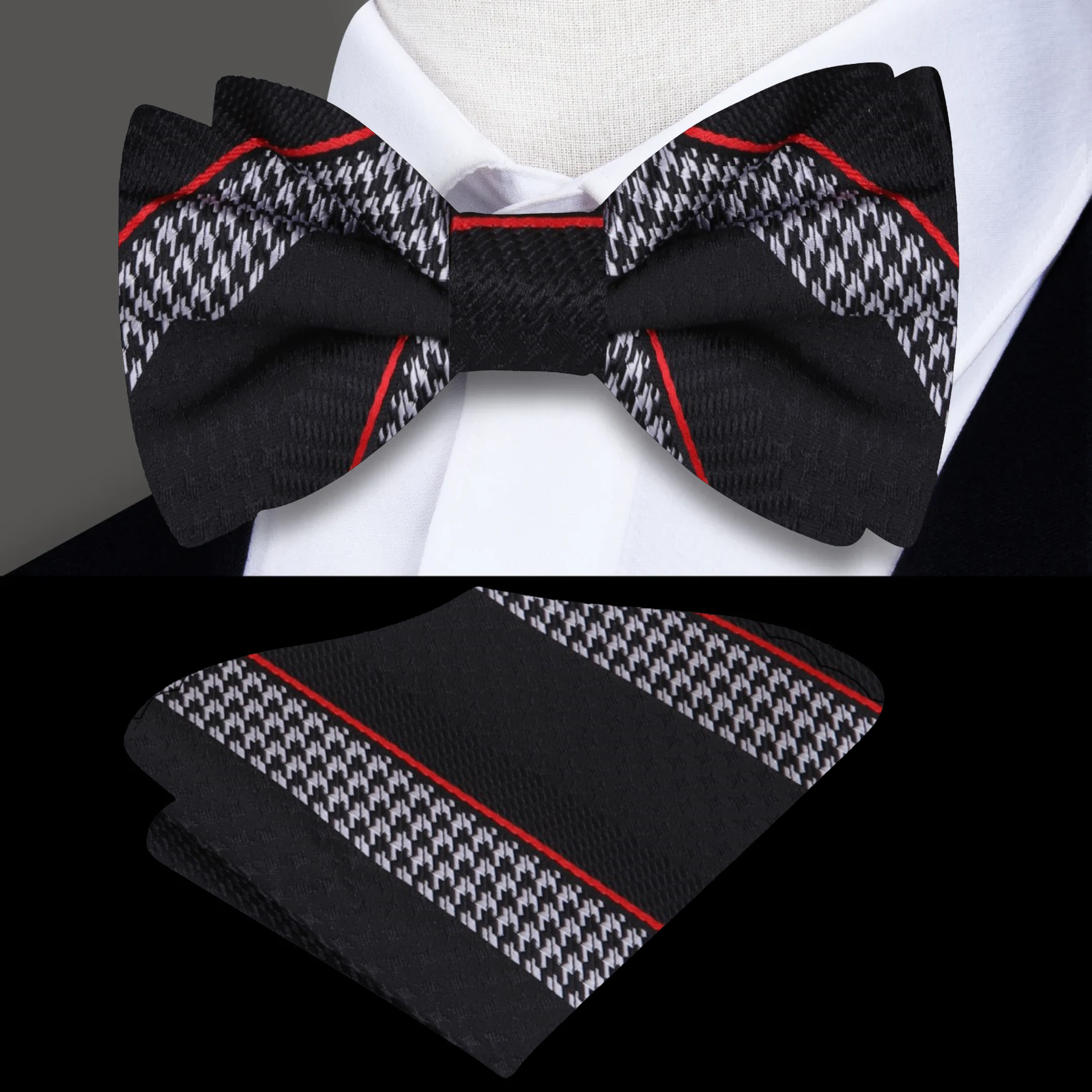 Elegant silk bow tie with bold stripes for men's formalwear