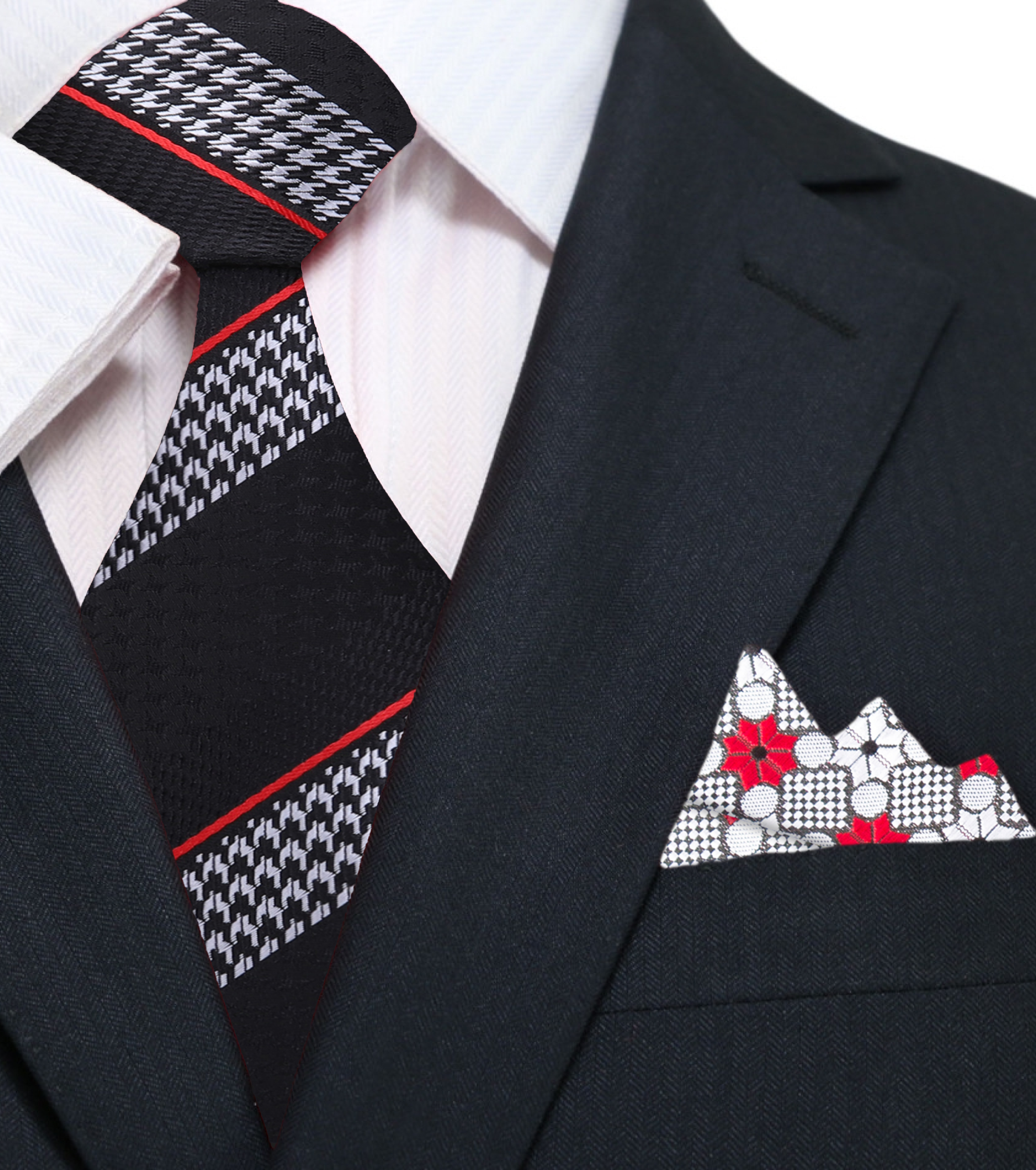 Black and red striped silk necktie styled with a dress shirt for formal occasions