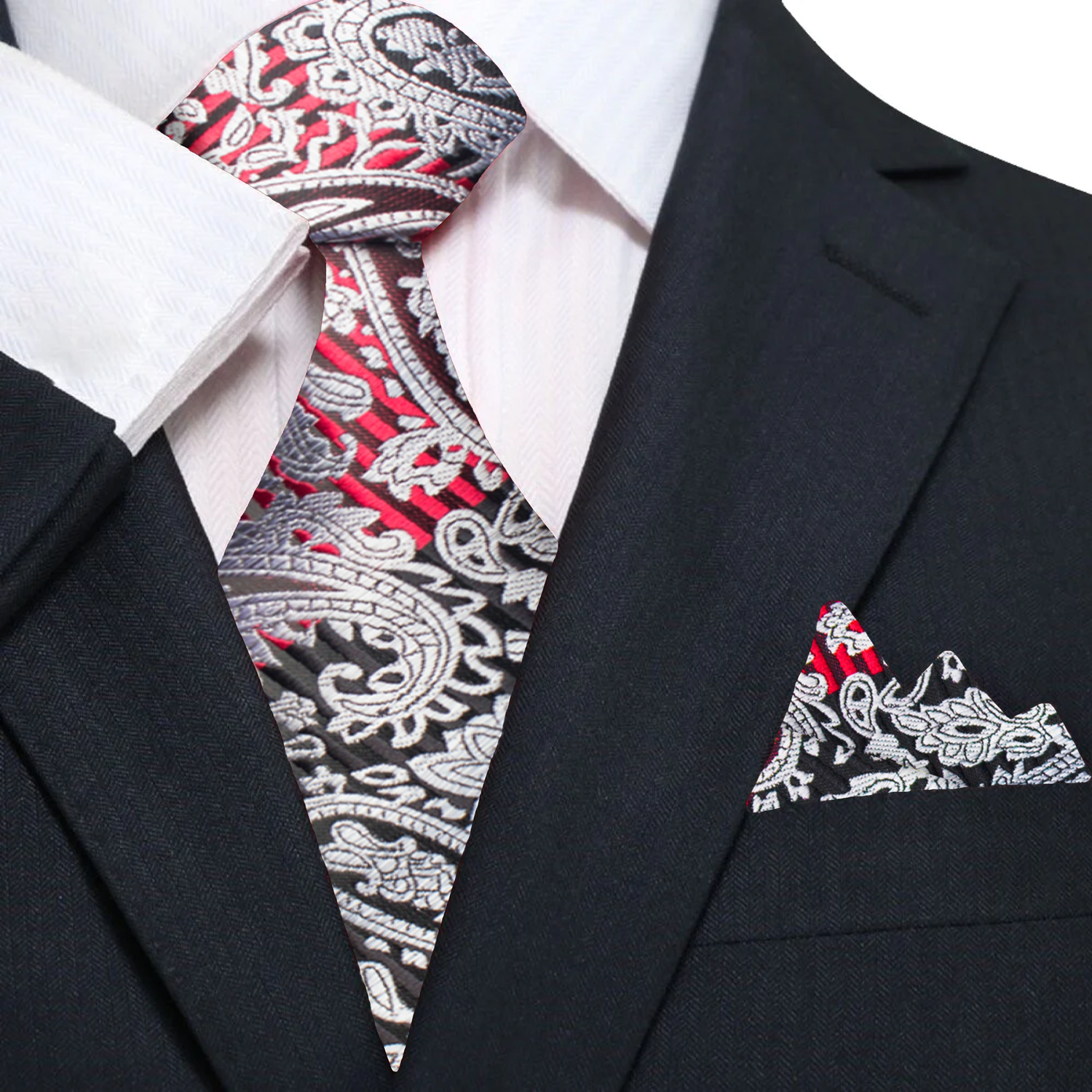 Elegant paisley silk tie in black, red, and grey for men