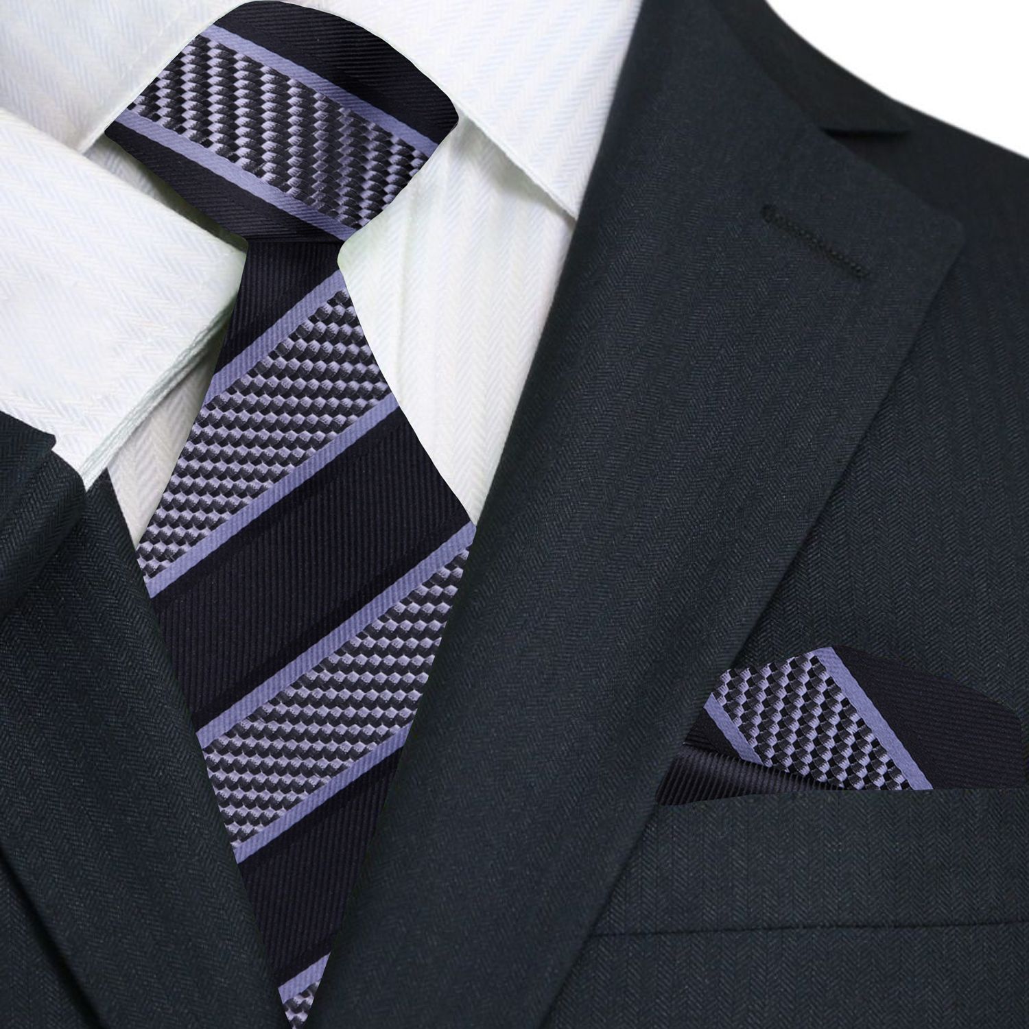 Man wearing a formal necktie for business meetings with a matching handkerchief