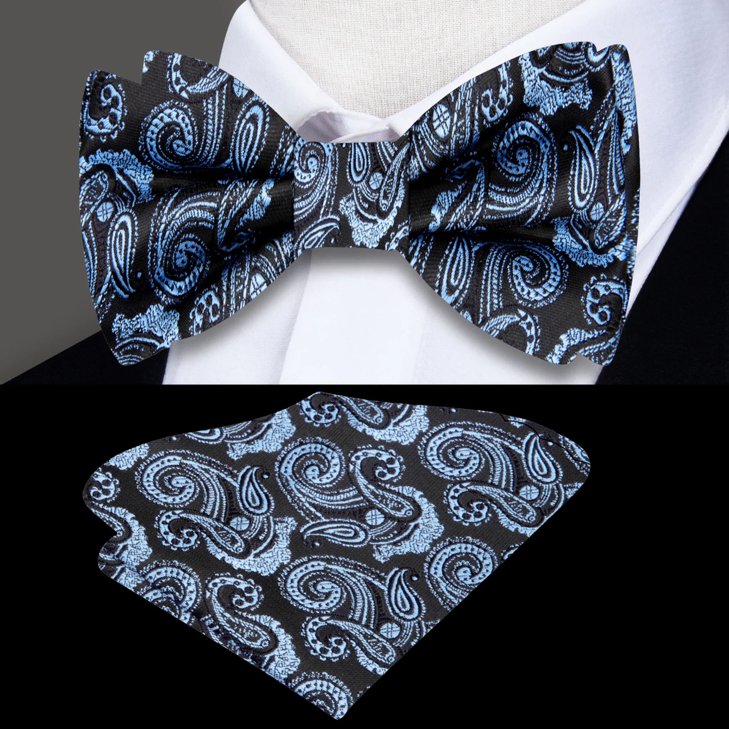Man wearing a silk bow tie with suit for a wedding