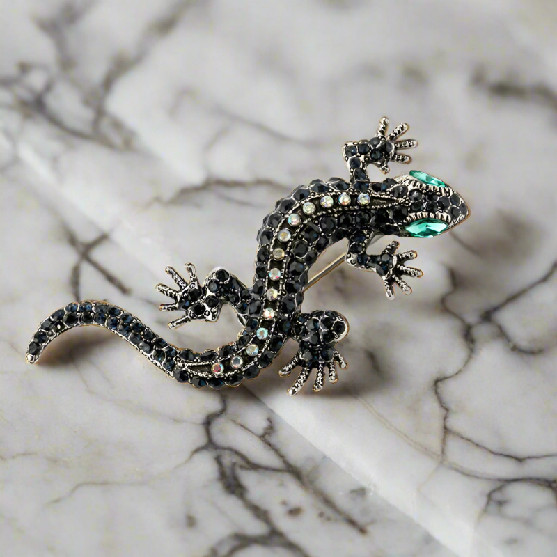 Fashionable animal design metal pin attached to a stylish jacket