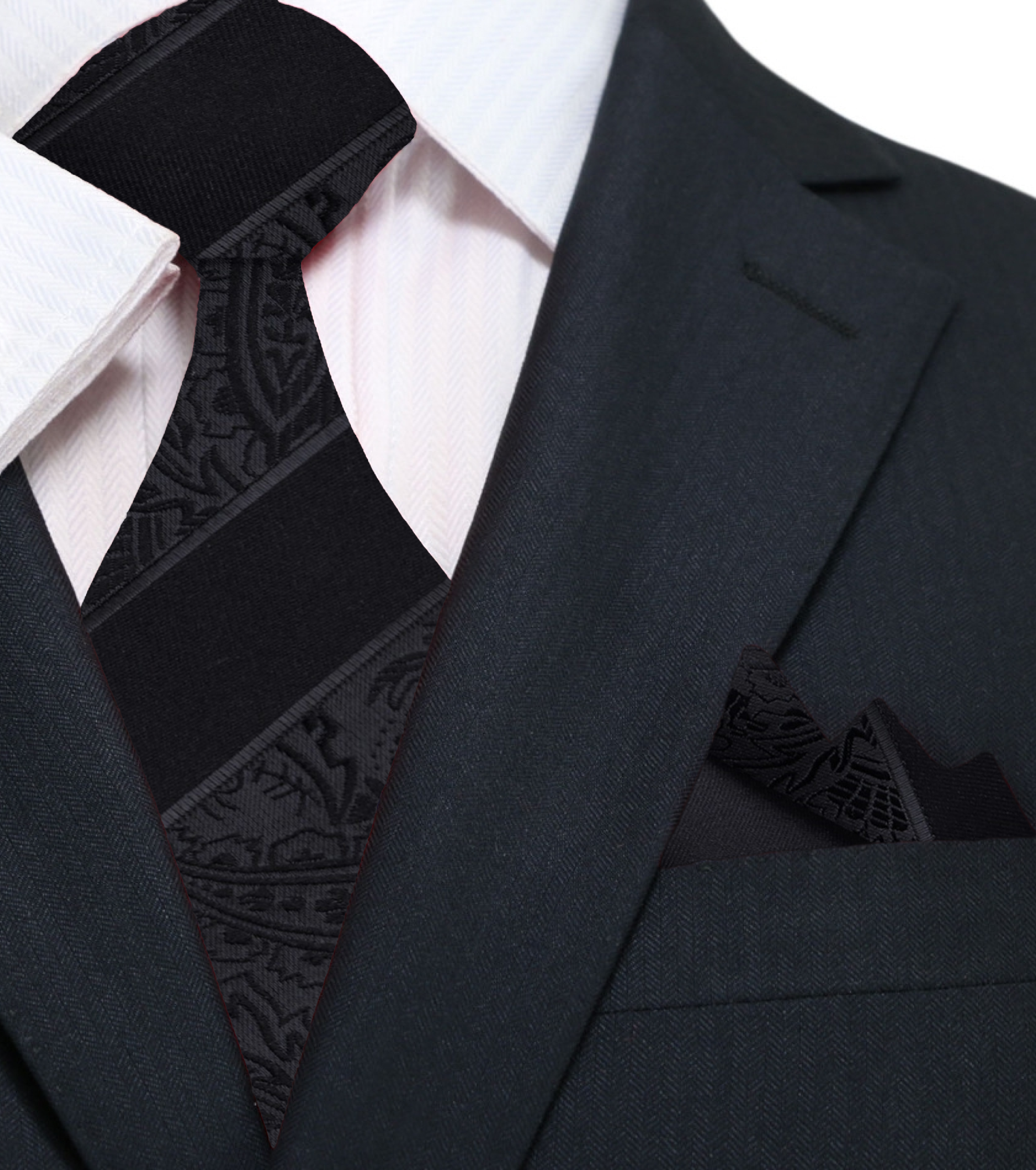 Close-up of luxurious silk paisley necktie in gold and black for formal events