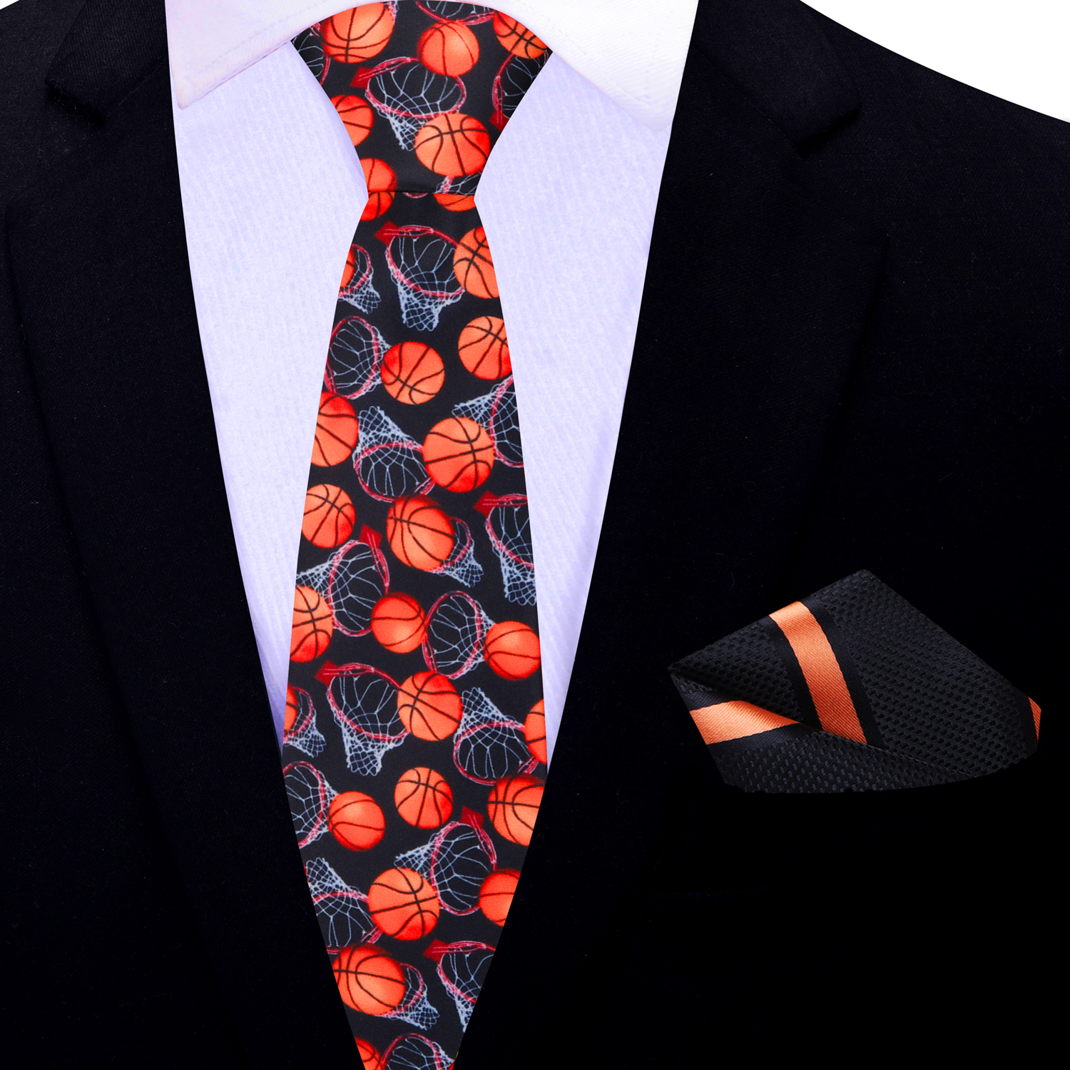 Fashionable sports themed necktie displayed on a hanger for casual wear