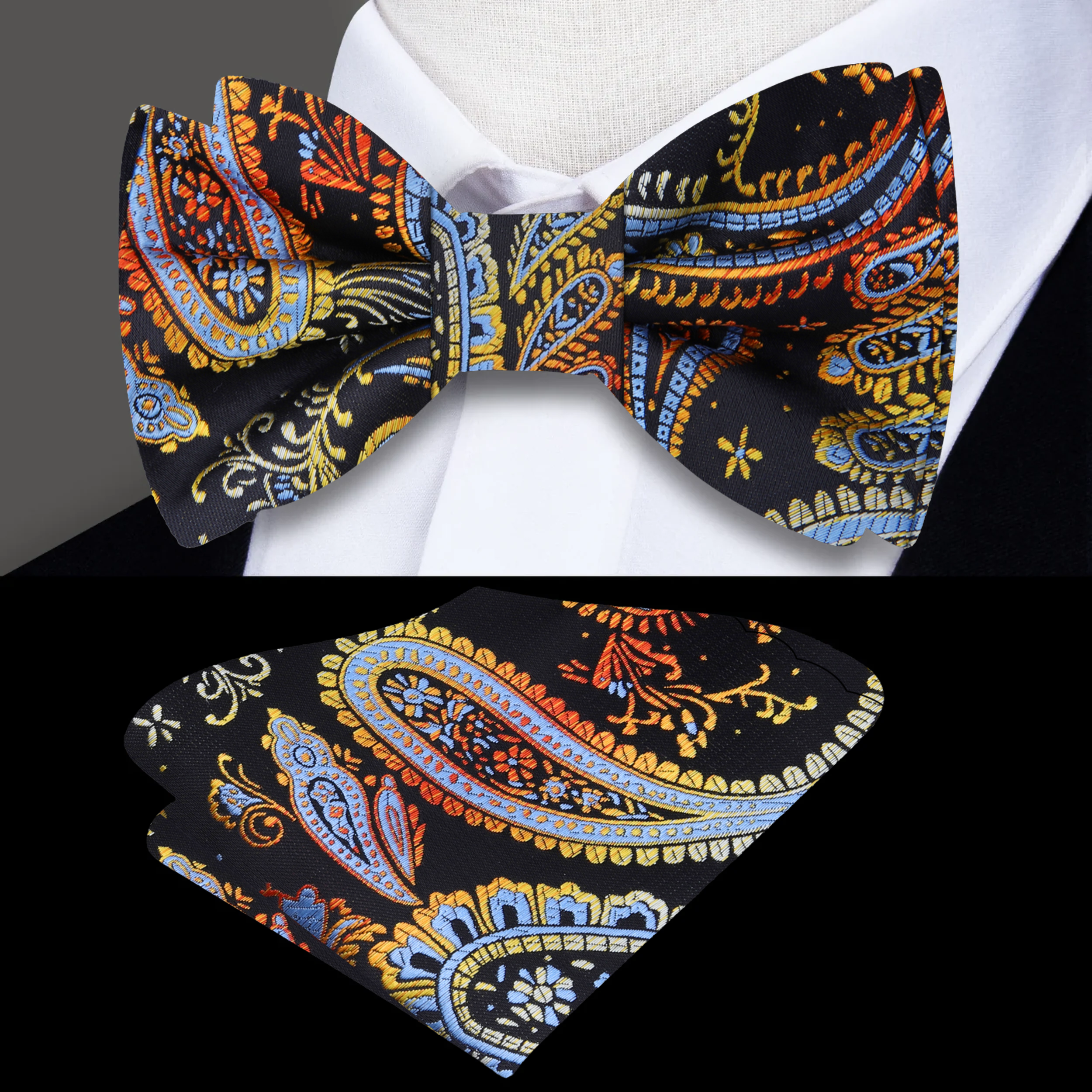 Man wearing silk bow tie with formal suit for wedding