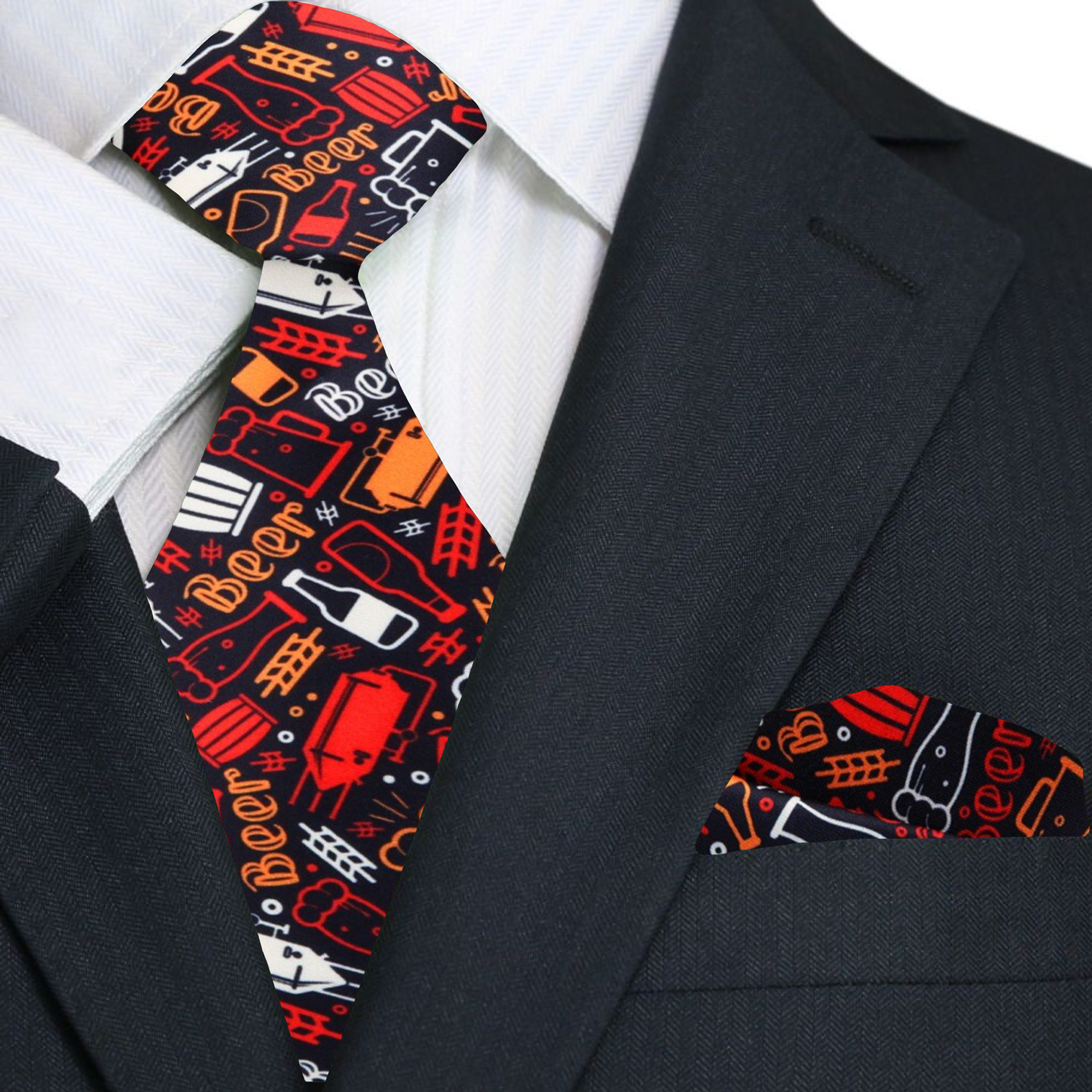 Man wearing stylish necktie for brewery tour and beer festival