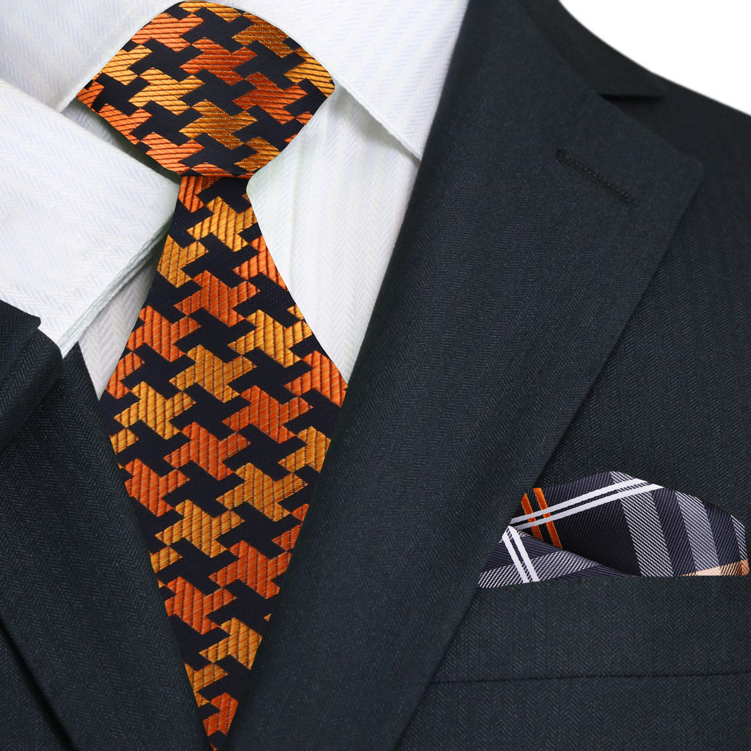 Slim fit necktie with pocket square styled for cocktail event attire