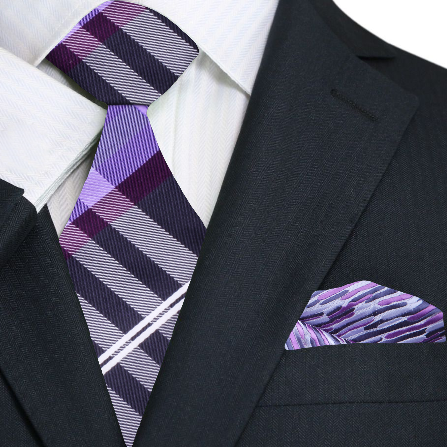 Man wearing the Norhaven plaid necktie with a white dress shirt at a formal dinner