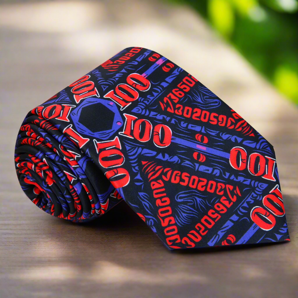 Dollar Dreams Bold Silk Necktie showcasing luxurious silk and vibrant dollar print patterns, ideal for networking events.