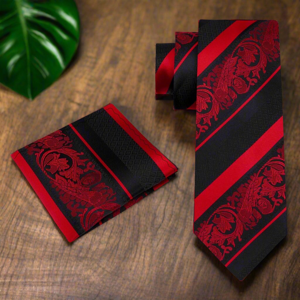 Close-up of Cadenza neckties intricate floral design, ideal for weddings and upscale gatherings.