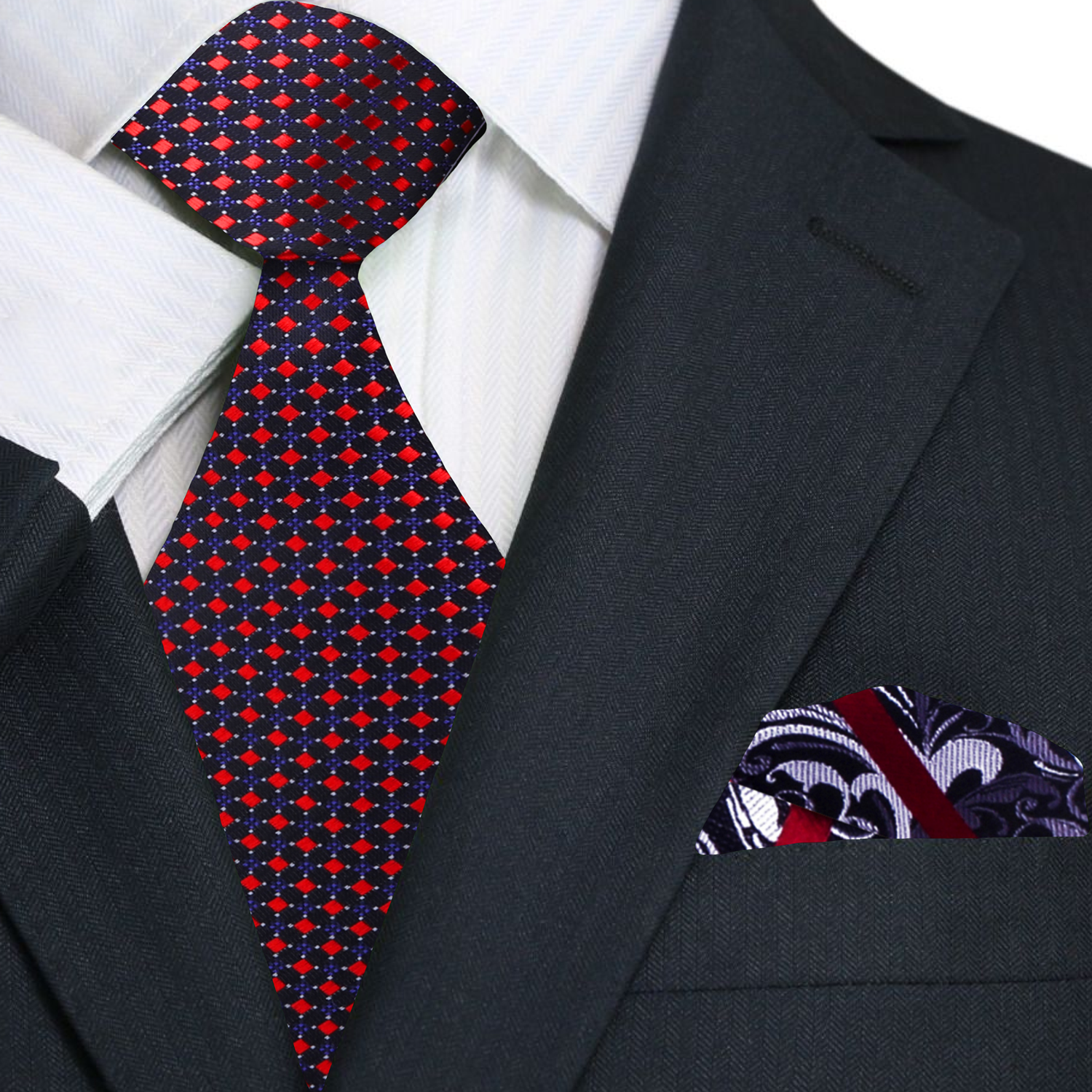 Styled with a white shirt and black suit for a professional look