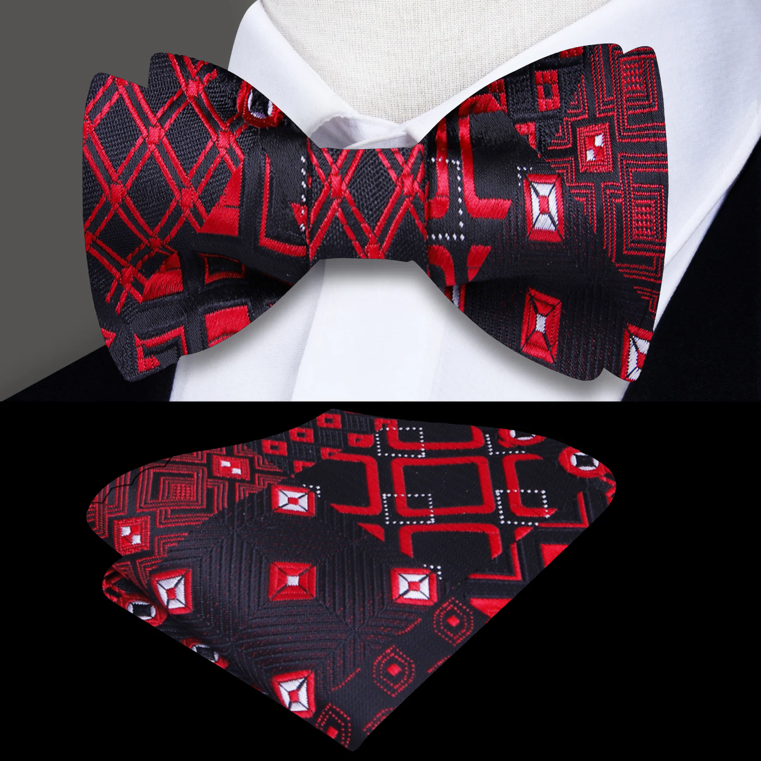 Man adjusting an adjustable silk bow tie at a formal event