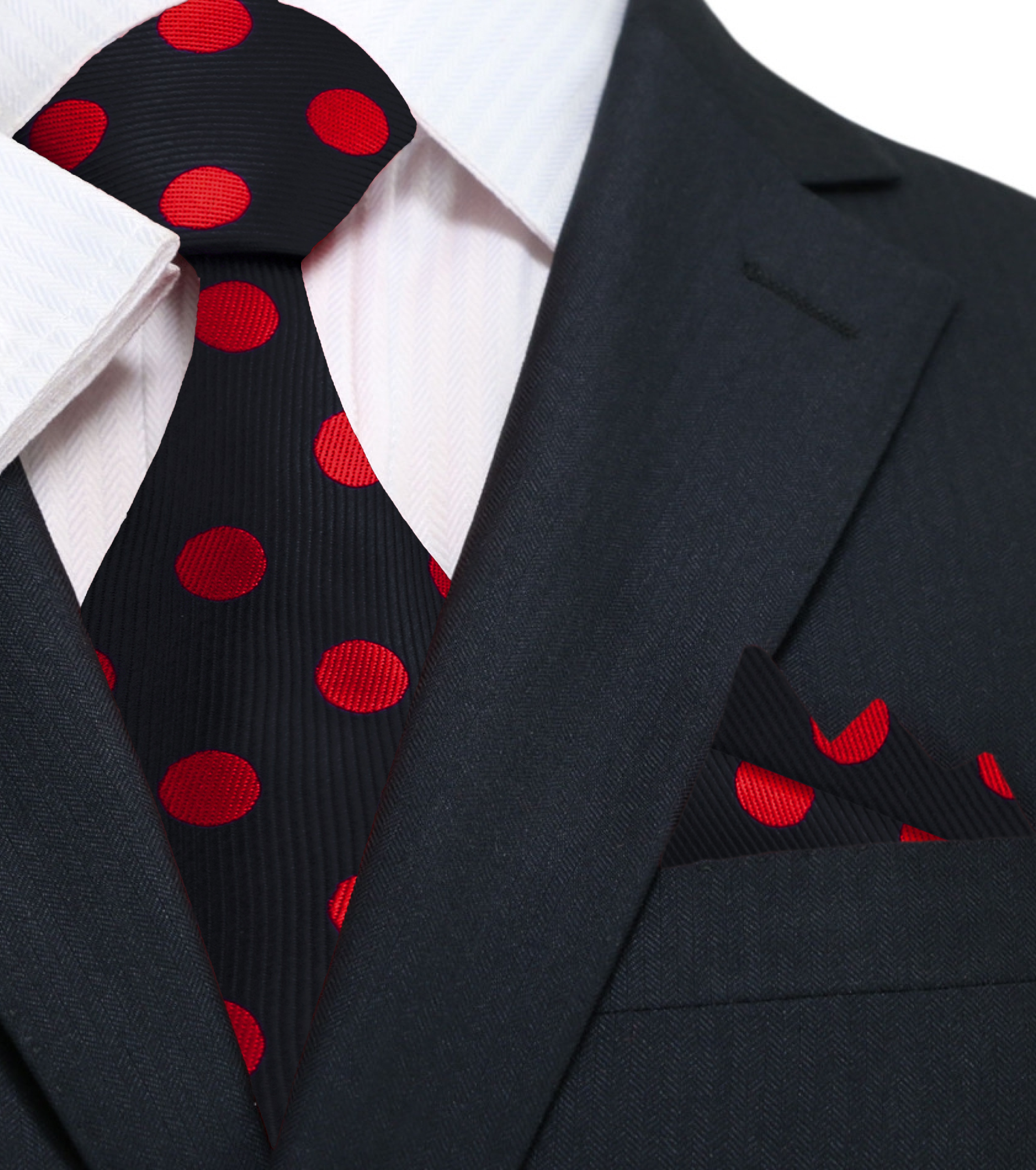 Model wearing a light blue dress shirt paired with a polka dot tie, ideal for the office.