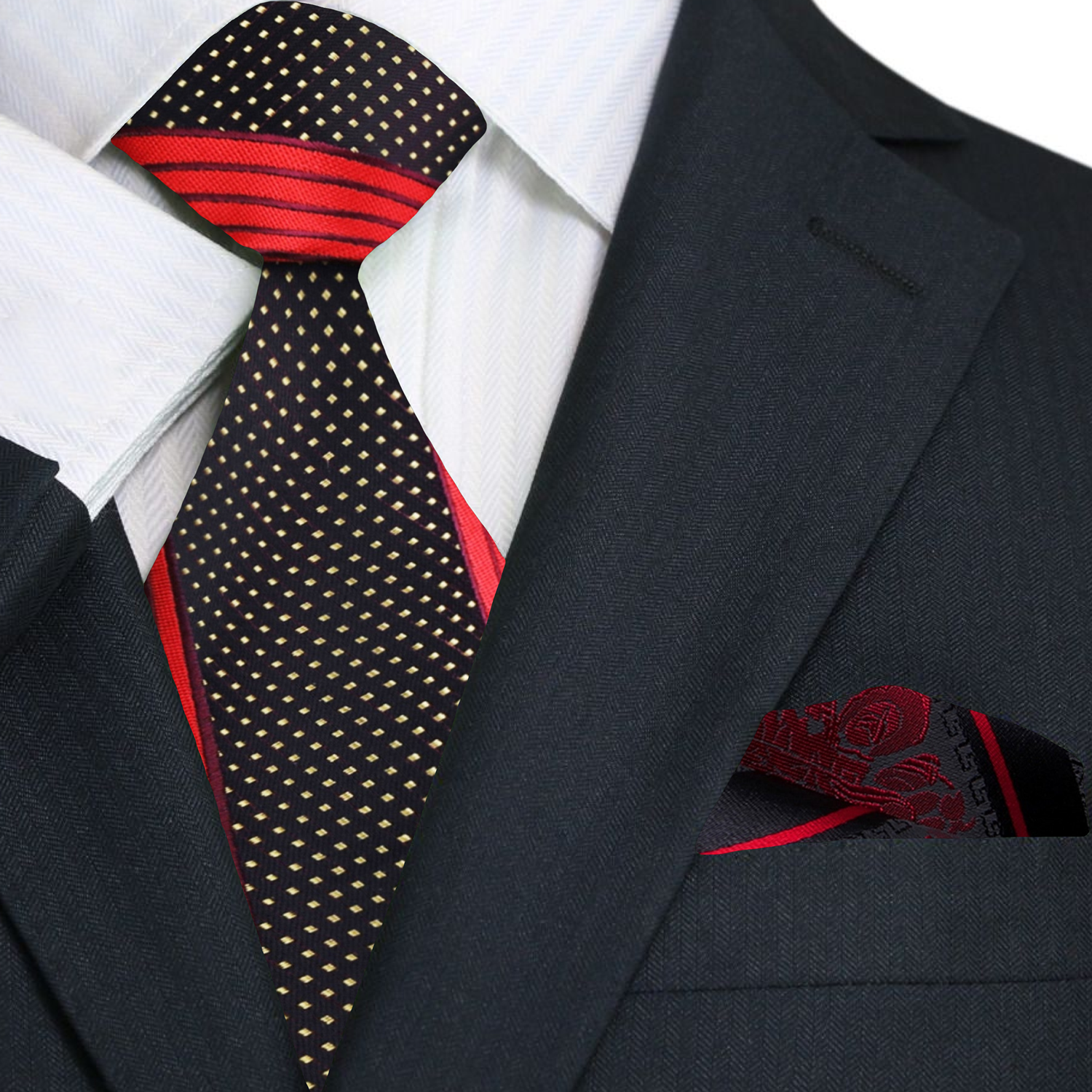 Close-up of the silk ties intricate check pattern, highlighting the vibrant colors.