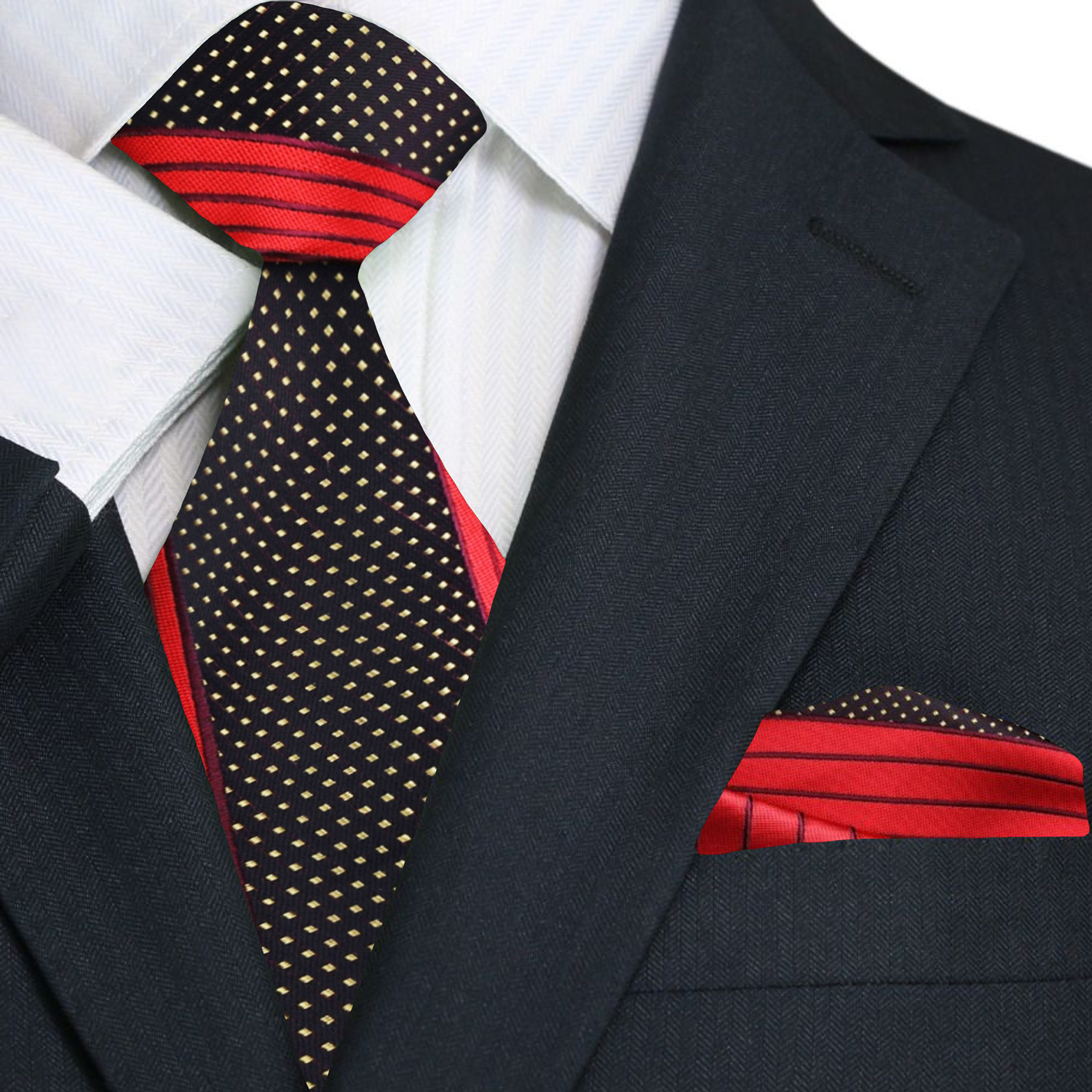 Close-up of the silk ties intricate check pattern, highlighting the vibrant colors.