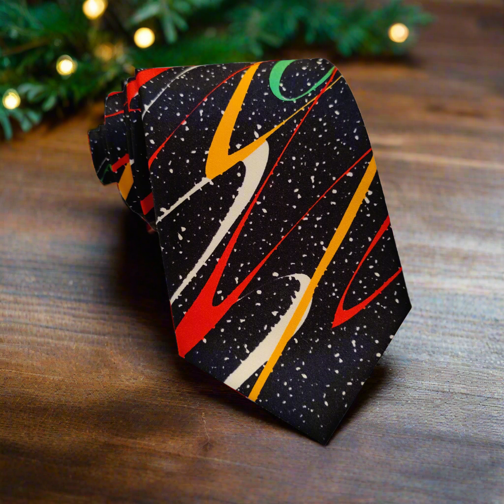 Fashionable Christmas Blizzard necktie styled with a white dress shirt